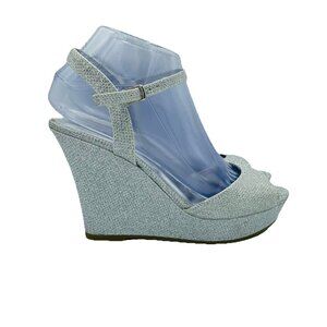 Sugar Shoes Womens Size 7 M Silver Embellished Gems Shinny Sparkly Heel Wedge